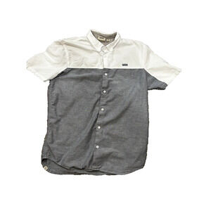 Vans Off the Wall Mens Medium Color Block Gray White Button Up Shirt